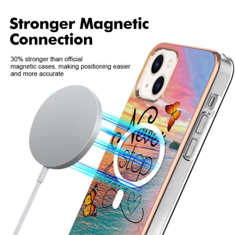 Противоударный чехол Marble Pattern Dual-side IMD Magsafe для iPhone 15 - Butterfly