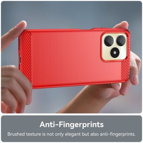 Противоударный чехол Brushed Texture Carbon Fiber на Realme Note 50 - красный