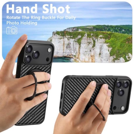Противоударный чехол Suteni G3 Carbon Fiber с подставкой 360 и MagSafe на iPhone 17 Pro - черный