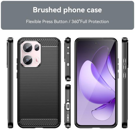Противоударный чехол Brushed Texture Carbon Fiber на OPPO Reno13 Pro Global - черный