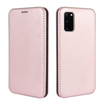 Чехол-книжка Carbon Fiber Texture на Samsung Galaxy S20 FE - розовый
