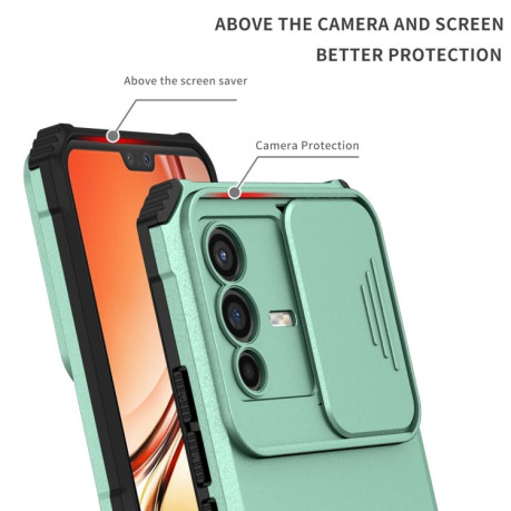Противоударный чехол Stereoscopic Holder Sliding для Vivo V23 5G - голубой