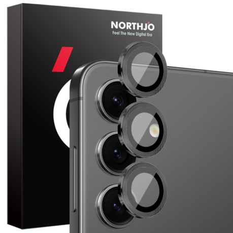 Захисне скло NORTHJO Glitter Camera Lens Protector Tempered Glass Metal Ring для Samsung Galaxy S25+ 5G - чорне