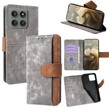 Чехол-книжка Color Stitching Skin Feel с защитой от сканирования RFID и магнитным хлястиком на Motorola Edge 60 Pro 5G - серый