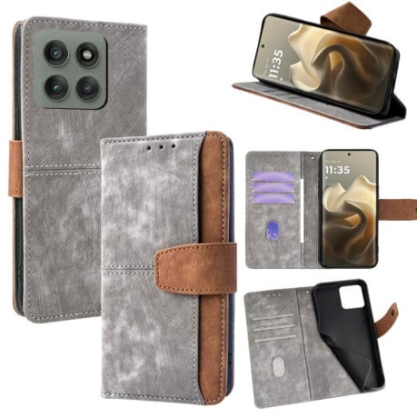 Чохол-книжка Color Stitching Skin Feel із захистом від сканування RFID та магнітним хлястиком на Motorola Edge 60 Pro 5G - сірий