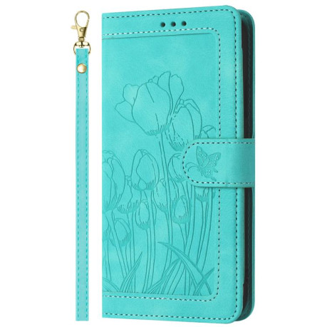 Чехол-книжка Tulips Embossed Leather для Xiaomi Redmi Note 14 4G 164.84mm - зеленый
