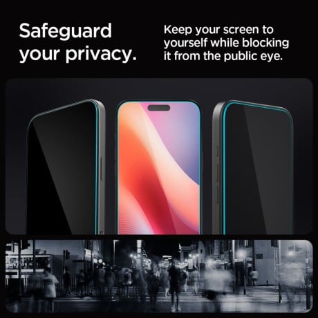 Комплект защитного стекла Spigen Glas.tR EZ Fit Privacy Tempered Glass for iPhone 16 Pro / 17 / 17 Pro - 2 pcs. - Black