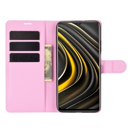 Чехол-книжка Litchi Texture на Xiaomi Poco M3 - розовый