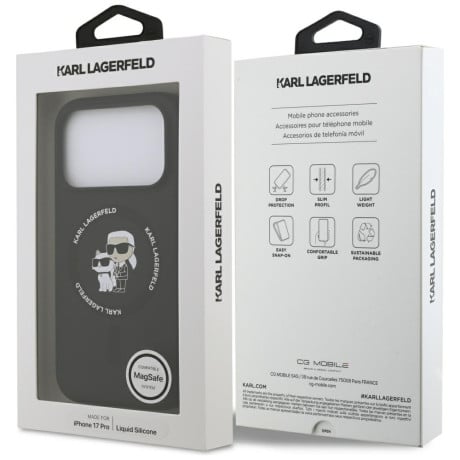 Оригінальний силіконовий чохол Karl Lagerfeld Silicone Karl&amp;Choupette Ring із MagSafe на iPhone 17 Pro - Black
