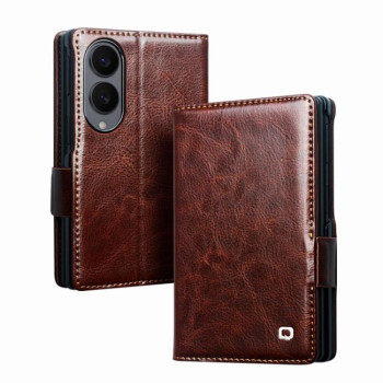 Чехол-книжка QIALINO Classic 103 с натуральной кожи на Samsung Galaxy Fold8 5G — коричневый