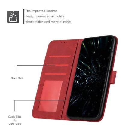 Чохол-книжка зі строчкою та фактурою Calf з магнітним хлястиком на Infinix Note 60 / 60 Pro 5G — червоний