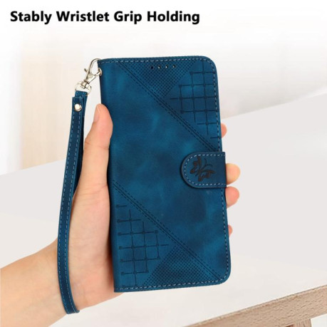 Чехол-книжка Grid Stitching Leather Phone Case with Lanyard для для Motorola Moto G15 - синий