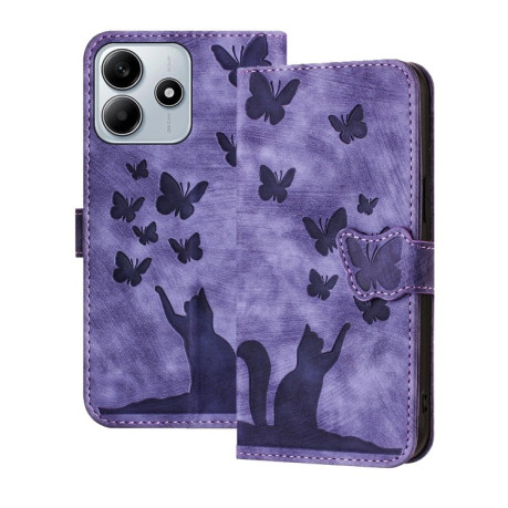 Чохол-книжка Cat Embossing Pattern на Xiaomi Redmi Note 14 5G/Poco M7 Pro 5G - фіолетовий