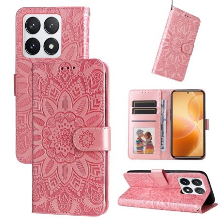 Чехол-книжка Embossed Sunflower для Xiaomi 14T Pro - розовый