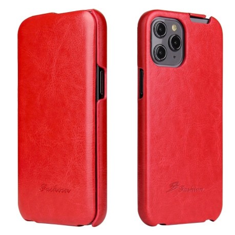 Кожаный флип-чехол Fierre Shann Retro Oil Wax Texture на iPhone 12 / 12 Pro - красный