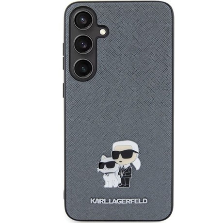 Оригинальный чехол Karl Lagerfeld Saffiano Karl &amp; Choupette Metal Pin для Samsung Galaxy S24+Plus - Gray/gray(KLHCS24MPSAKCMPG)