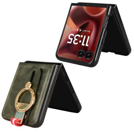 Противоударный чехол Wristband Leather Back для Motorola Razr 60 Ultra - зеленый