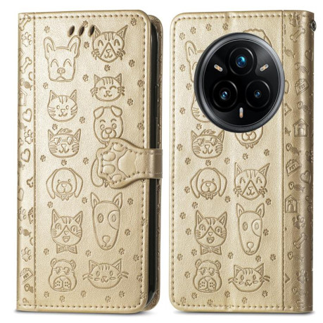 Чехол-книжка Cat and Dog для Realme 14 Pro+ - золотой