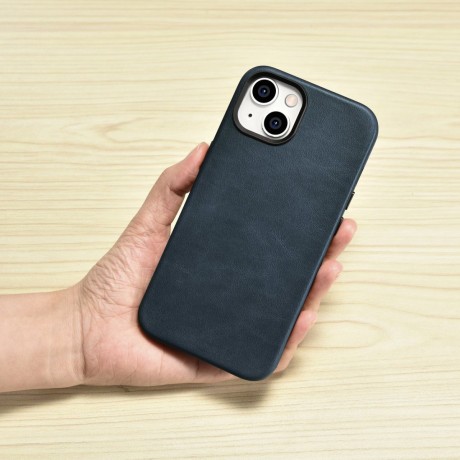 Кожаный чехол iCarer Leather Oil Wax (MagSafe) для iPhone 14/13- Dark Blue (WMI14220701-BU)