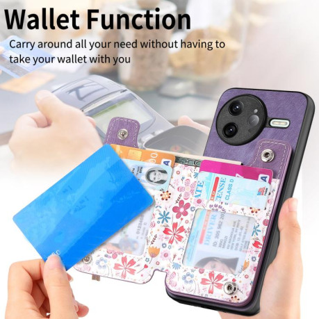Протиударний чохол Retro Painted Zipper Wallet для Xiaomi Poco F7 Ultra 5G - фіолетовий
