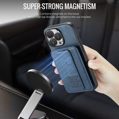 Чехол Fierre Shann Oil Wax Cow Leather Card Holder на iPhone 16 Pro - синий