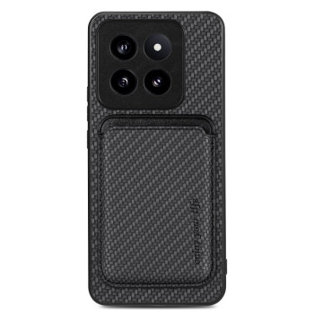 Чехол Carbon Fiber Leather Card Magnetic на Xiaomi 14 Pro - черный