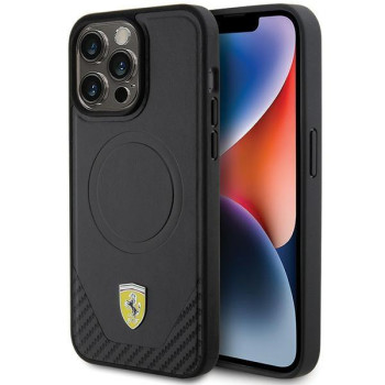 Оригинальный чехол Ferrari Carbon Metal Logo MagSafe для iPhone 15 Pro Max - black
