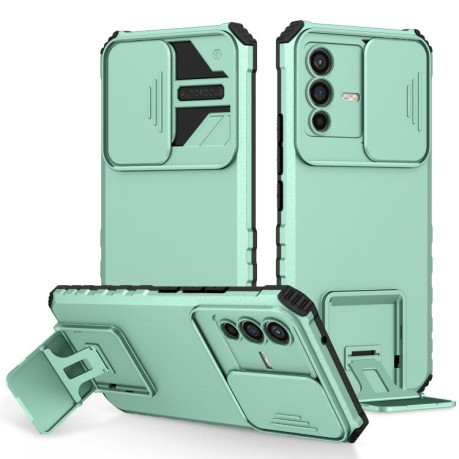 Противоударный чехол Stereoscopic Holder Sliding для Vivo V23 5G - голубой