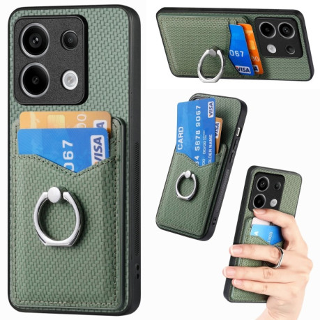 Противоударный чехол Carbon Fiber Card Wallet Ring Holder для Xiaomi Redmi Note 13 Pro 5G/Poco X6 5G - зеленый