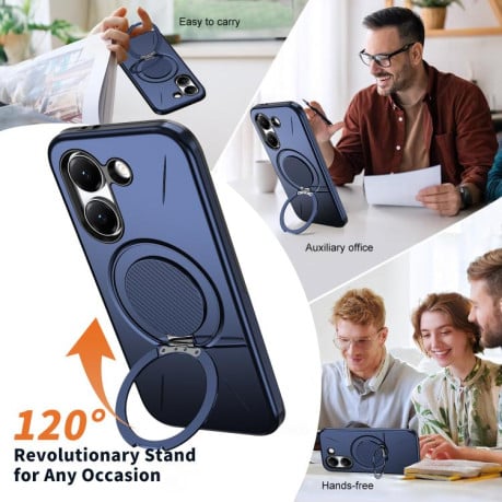 Чохол Metal Rotation Holder MagSafe TPU Hybrid PC з металевим поворотним тримачем і MagSafe на Xiaomi Redmi Turbo 5 5G / Poco X8 Pro 5G — темно-синій