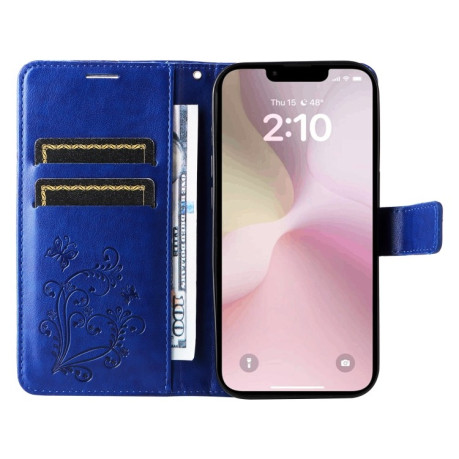 Чехол-книжка Embossed Butterfly для iPhone 16e - синий