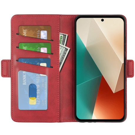 Чехол-книжка Dual-side Magnetic Buckle для Xiaomi Redmi Note 13 5G - красный