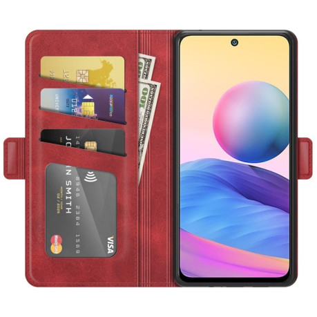 Чехол-книжка Dual-side Magnetic Buckle на Xiaomi Poco M3 Pro/Redmi Note 10 5G/10T/11 SE - красный