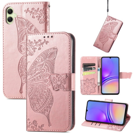 Чехол-книжка Butterfly Love Flower Embossed для Samsung Galaxy A05 - розовое золото