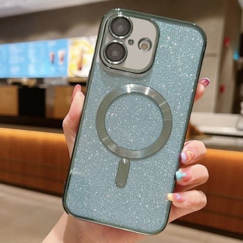 Противоударный чехол Glitter Electroplating MagSafe TPU  для iPhone 16 - зеленый