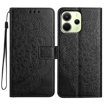Чехол-книжка Flower Embossed Leather на Xiaomi Redmi Note 14 4G 164.48mm - черный