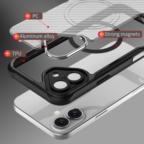 Ударозахисний чохол Carbon Fiber Texture MagSafe Translucent на iPhone 16 - синій