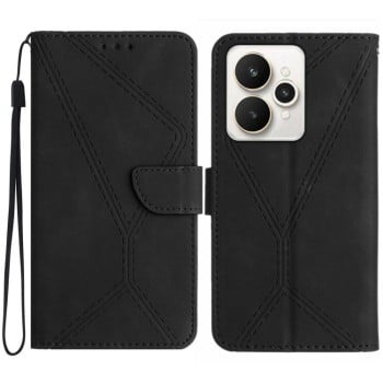 Чехол-книжка Stitching Embossed Leather на Realme 15 5G Global / 15 Pro 5G Global — чёрный