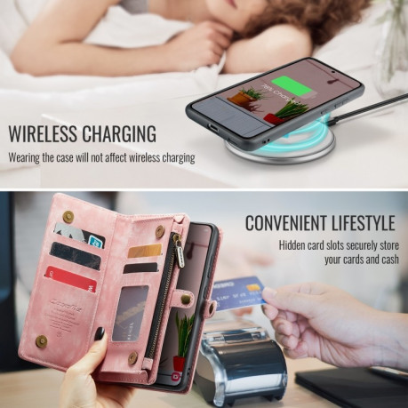 Чехол-кошелек CaseMe 008 Series Zipper Style на Samsung Galaxy S24 FE 5G - розовый