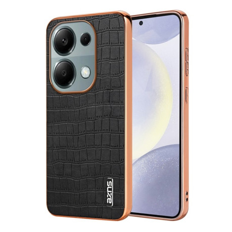 Чохол AZNS металізована рамка Electroplated Frame фактура &quot;крокодил&quot; на Xiaomi Redmi Note 14S/ 13 Pro 4G / POCO M6 Pro 4G - чорний