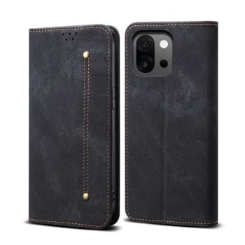 Чехол-книжка с джинсовой тканью casual на OnePlus 13T - черный