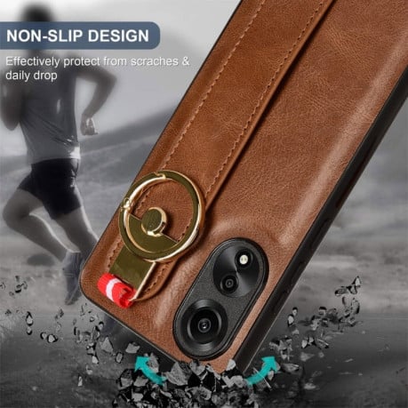 Протиударний чохол Wristband Leather Back для OPPO A78 4G - коричневий