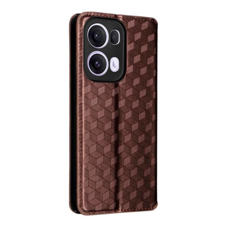 Чехол-книжка Cubic Grid Texture Flip Leather для OPPO Reno13 Pro 5G - коричневый