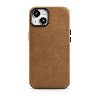 Кожаный чехол iCarer Leather Oil Wax (MagSafe) для iPhone 14 Plus - светло-коричневый