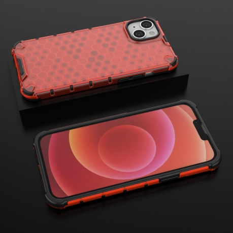 Противоударный чехол Honeycomb with Neck Lanyard для iPhone 14 Plus - красный
