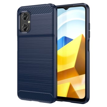 Противоударный чехол Brushed Texture Carbon Fiber на Xiaomi Poco M5 - синий