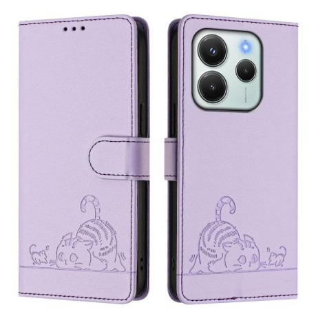 Чохол-книжка Cat Embossing Pattern на Xiaomi Redmi Note 14 4G 164.84mm - фіолетовий