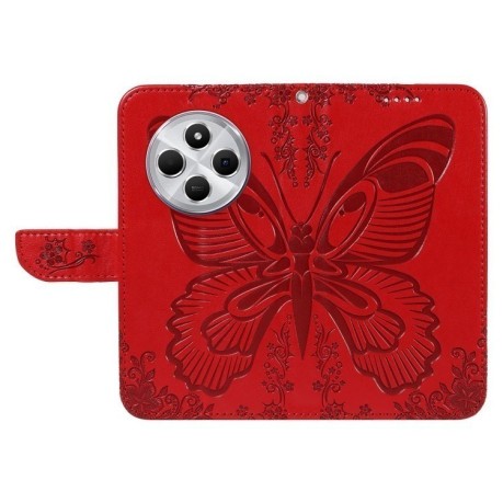 Чехол-книжка Swallowtail Butterfly Embossed Leather для Xiaomi Redmi 14C 4G/Poco C75/Redmi A4 5G - красный