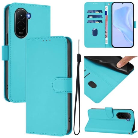 Чехол-книжка с мягким покрытием (Skin Feel) со шнурком на Xiaomi Poco M7 4G 169mm - синий
