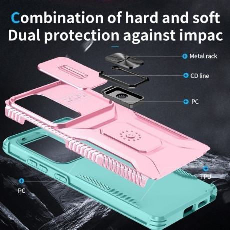 Противоударный чехол Sliding Camshield для Samsung Galaxy S25 Ultra 5G - Pink + Grey Green